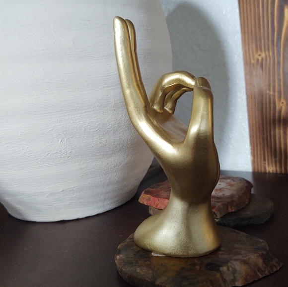 Hand sculpture jewelry holder art gold